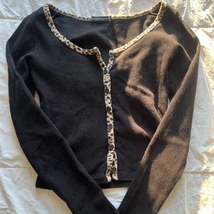 Brandy Melville Button Up Cheetah Print Trim Sweater